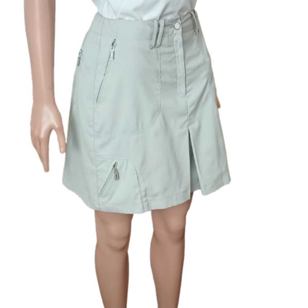 Women's Pleated Gray Golf Skort 4 Front Zip Zip Pockets Athletic Sport Tennis